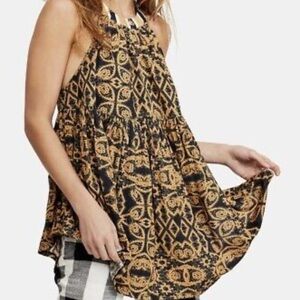 Free People Mimi Collection Tunic Style Women's High Neck Top S Black Combo